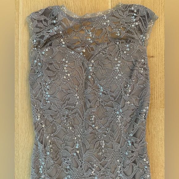 Elegant Gray Lace Evening Gown - Picture 2 of 9
